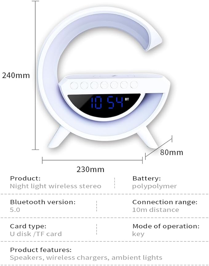 Sveglia ricarica Wireless RGB con Cassa Musica