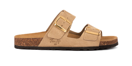 Sandalo Doppia Fibbia in Pelle Scamosciata Donna