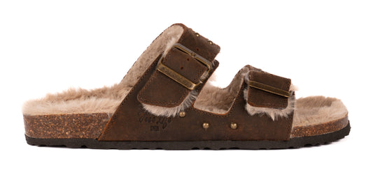 Women's Leather Double Buckle and Studded Sandal