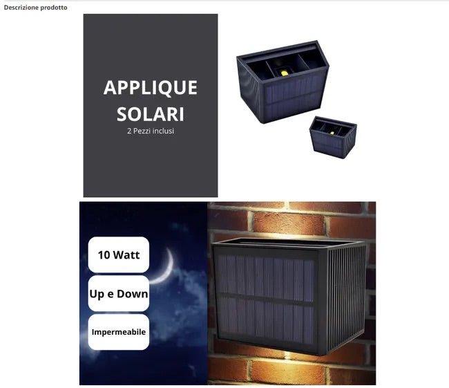 Lampada Solare da Parete 10W Luce Calda – Illuminazione Esterna IP65