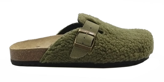 Women's clogs with teddy-effect wool upper