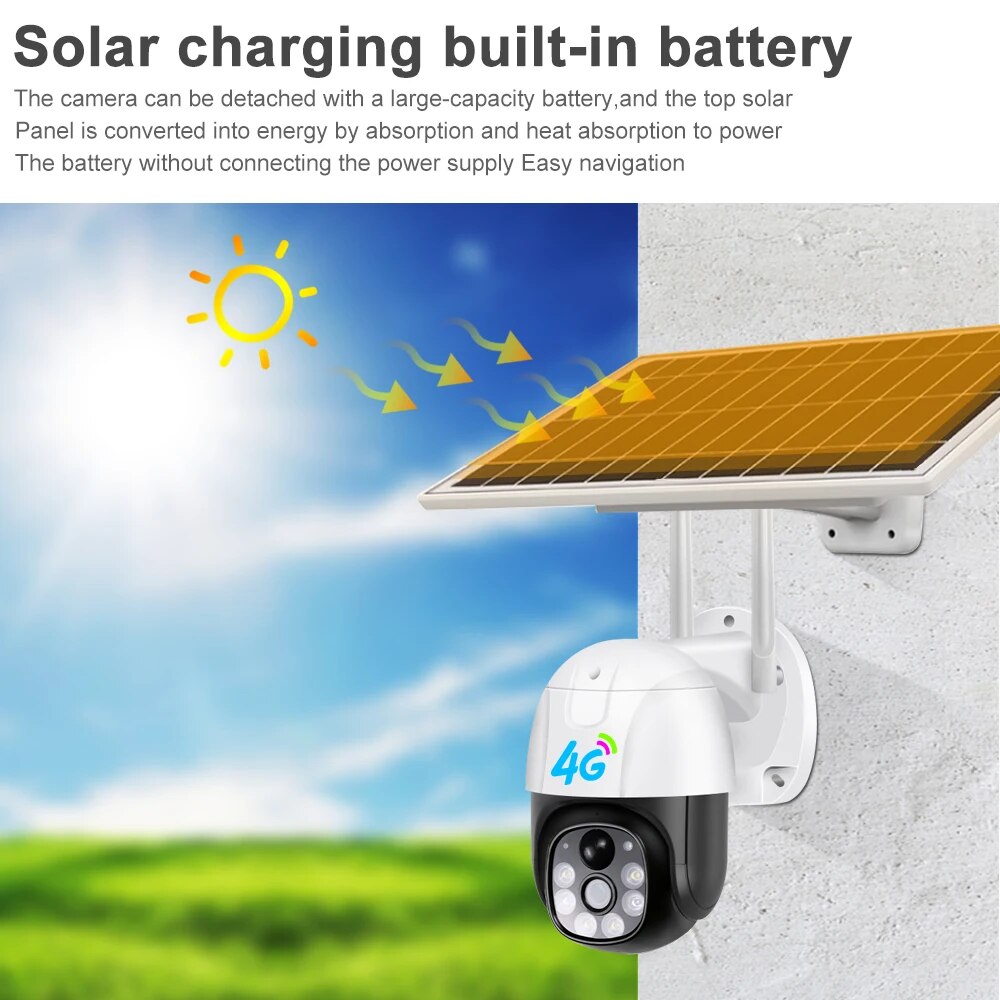 Videocamera di Sorveglianza Full HD con Pannello Solare, Visione Notturna a Colori e Rotazione 355°